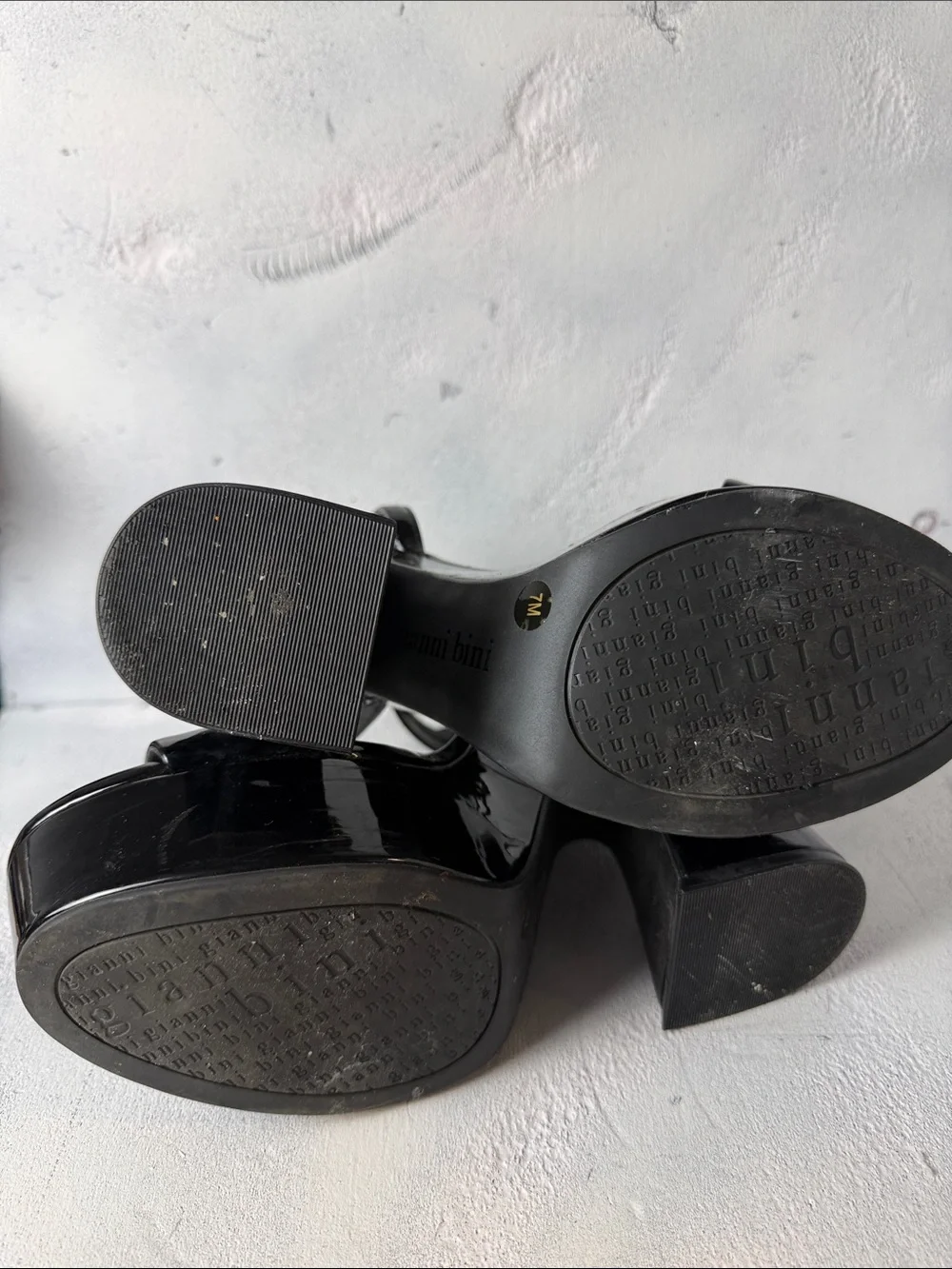 Gianni Bini Black Patent Platform Sandals with Ankle Strap